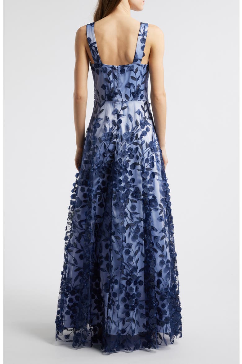 Embroidered Floral Illusion Lace A-Line Gown, Alternate, color, NAVY BLUE