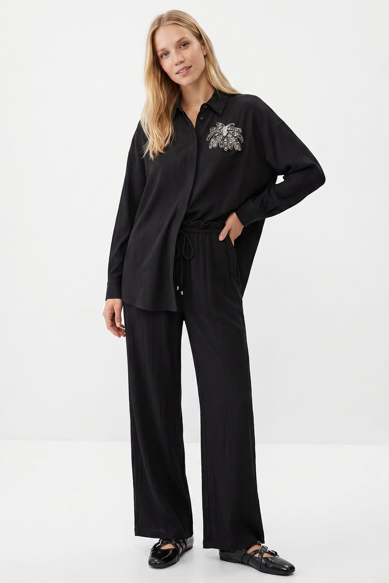 Morganne High Rise Wide Leg Woven Pants, Main, color, Black