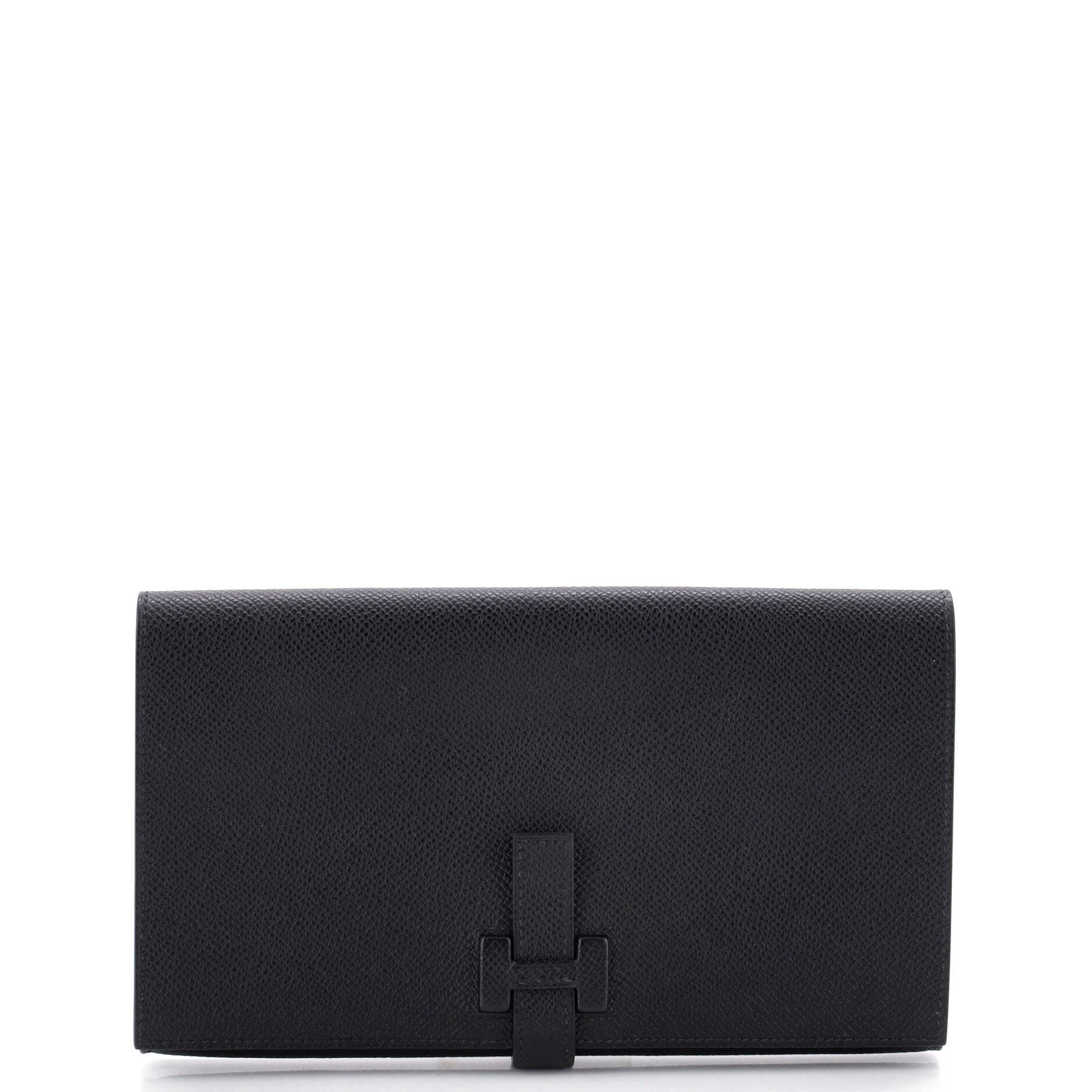 Pre-Owned Hermes New H Passant Wallet Leather Long, Main, color, Noir