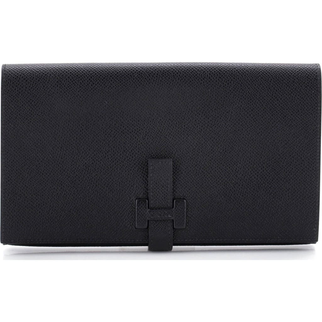 Pre-owned Hermes Hermes New H Passant Wallet Leather Long In Black