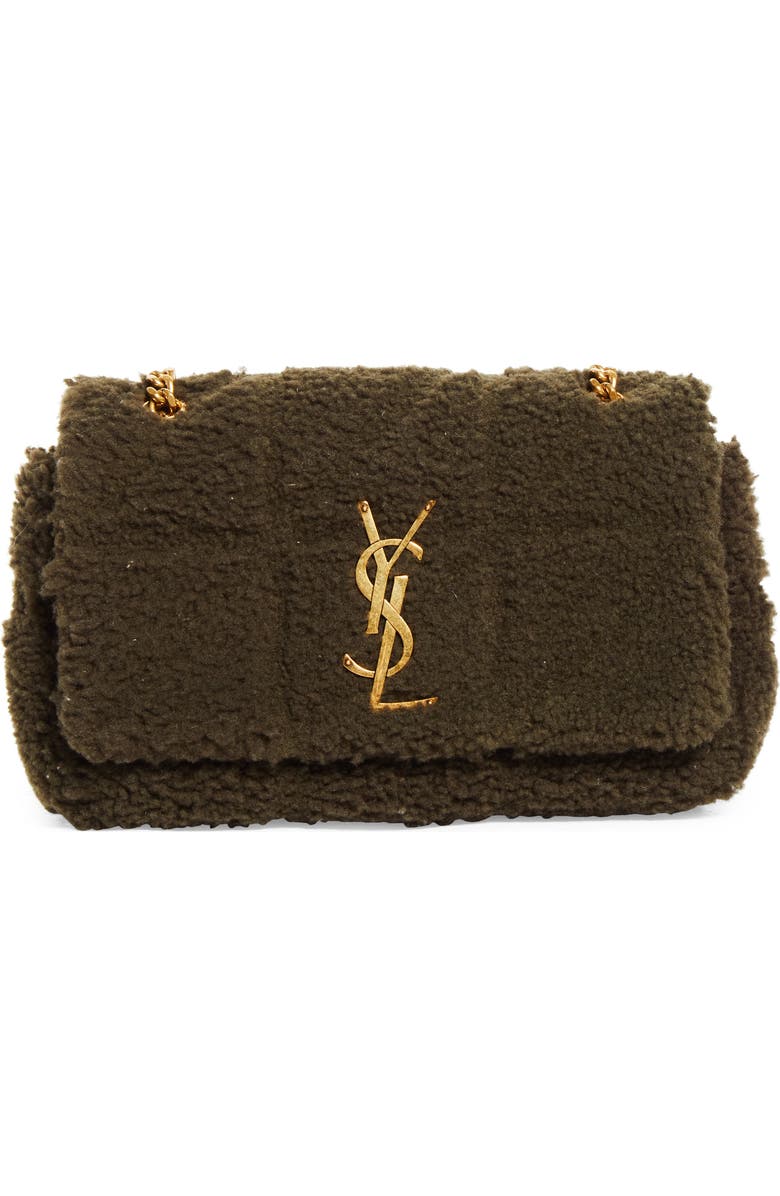 Saint Laurent Small Jamie Genuine Shearling Shoulder Bag, Main, color, Lichen