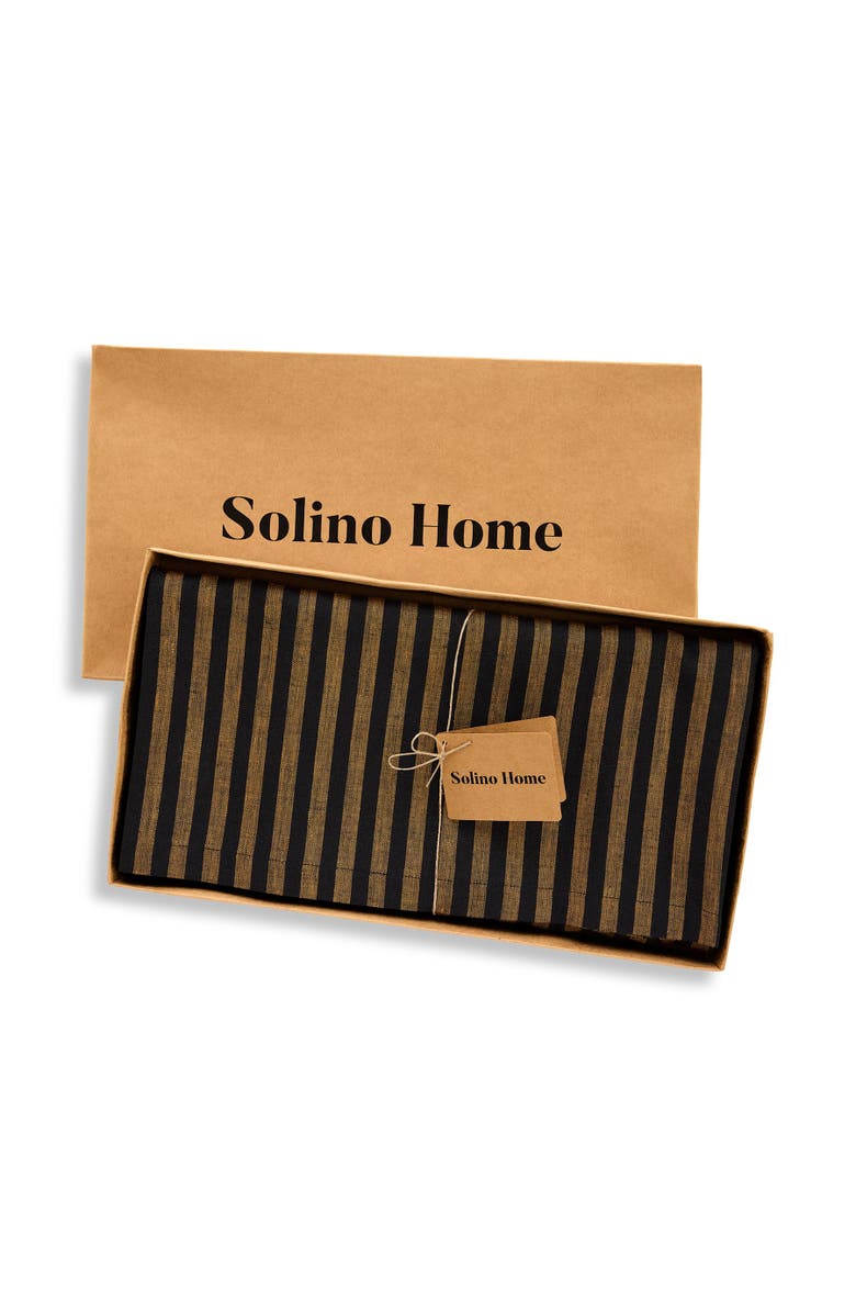 Solino Home Linen Table Throw - Amalfi Stripe, 52" x 52", 52" x 52", Alternate, color, Brown Sugar And Black
