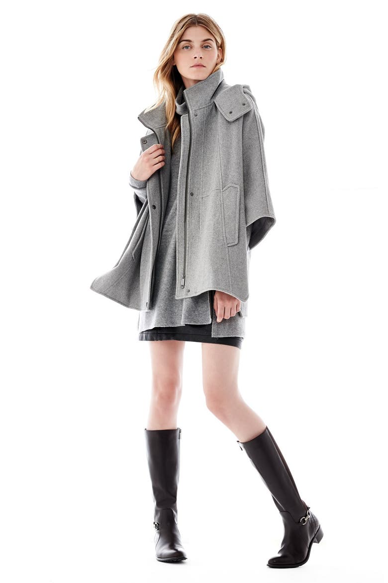'Blythe' Hooded Wool Blend Cape, Alternate, color, PALE GREY