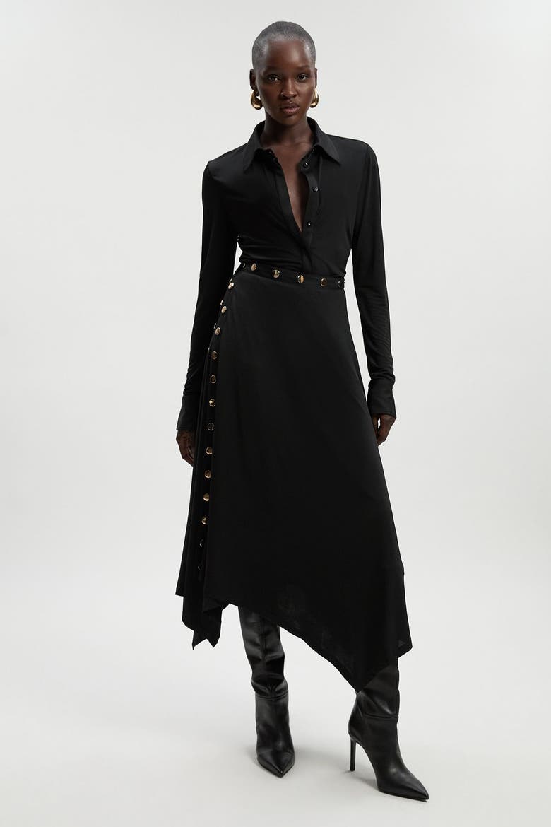 Crepe Hanky Hem Eyelet Maxi Skirt, Alternate, color, Black