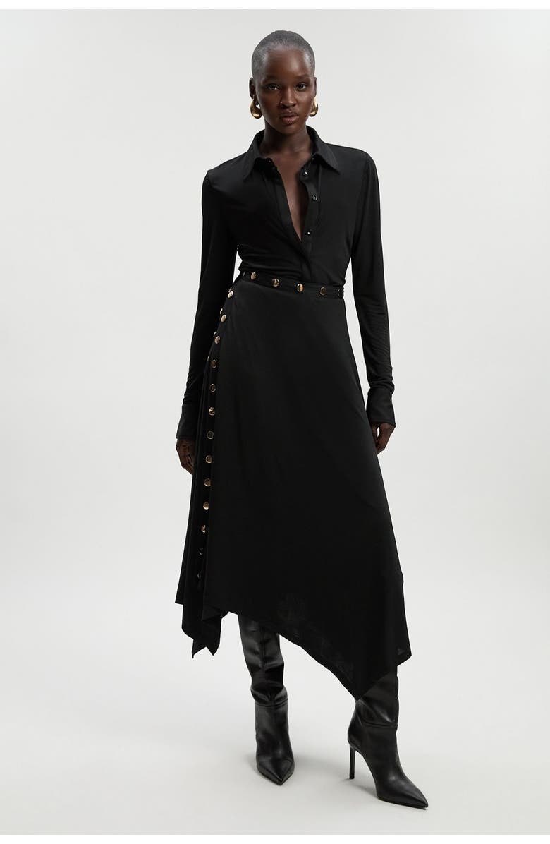 Karen Millen Crepe Hanky Hem Eyelet Maxi Skirt, Alternate, color, Black