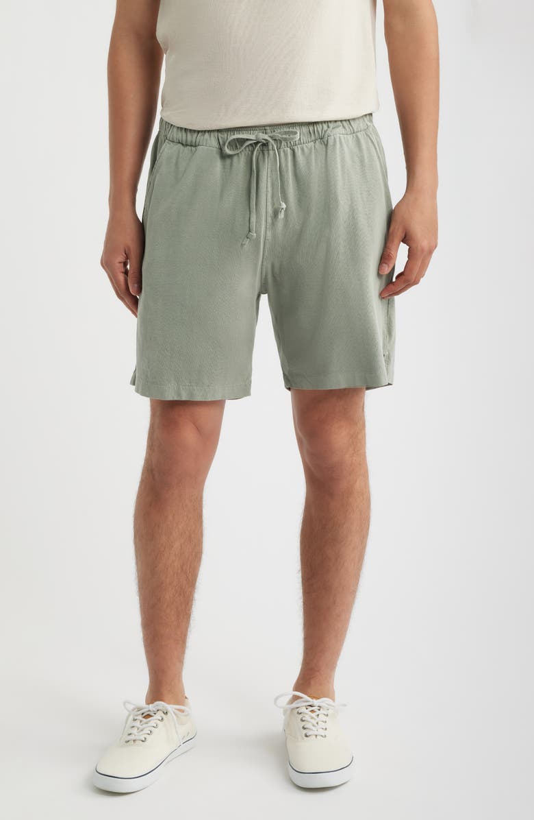 ALEX CRANE Caza Featherweight Knit Organic Cotton Drawstring Shorts, Main, color, Riverstone