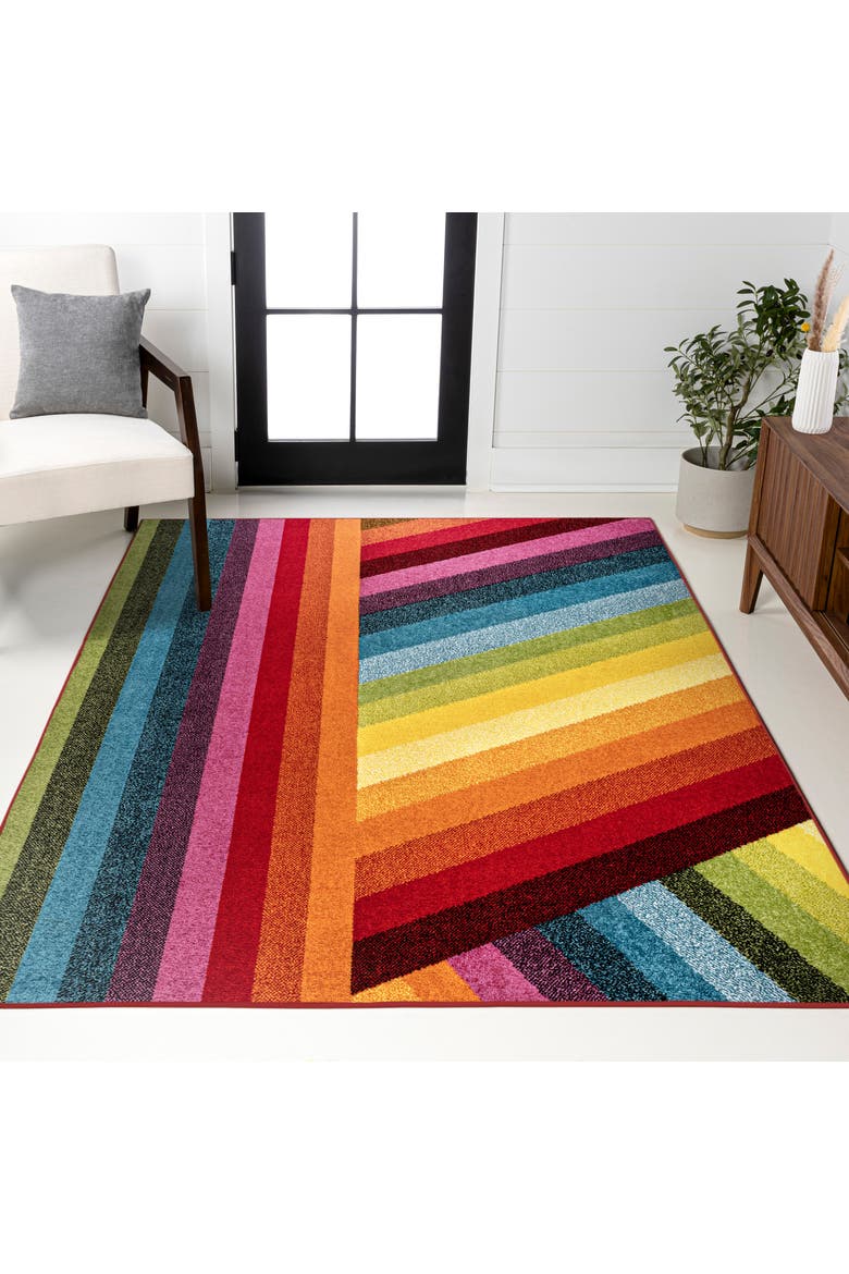 Retro Rainbow Contemporary Stripe Area Rug, Alternate, color, Multi