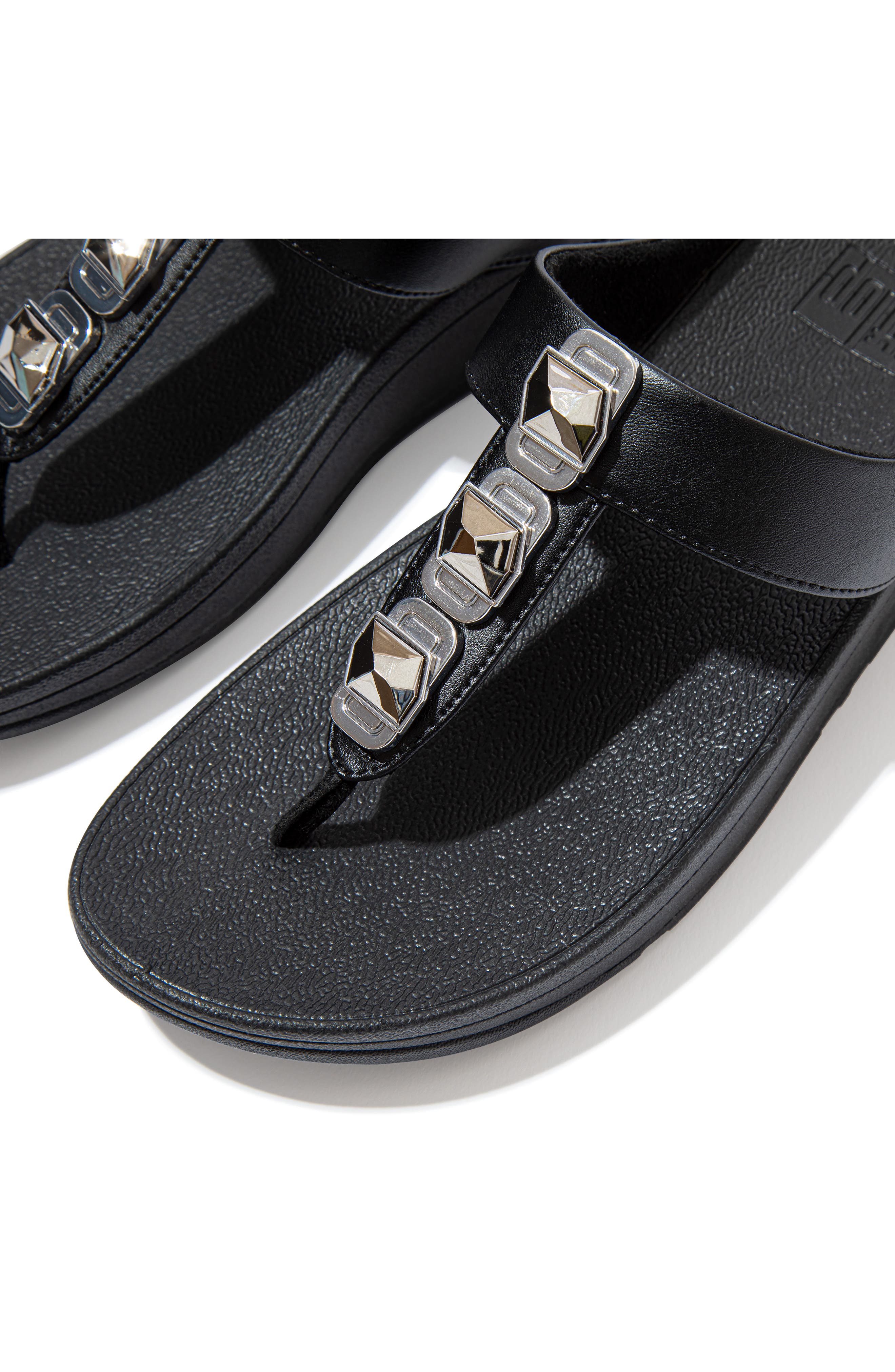 FitFlop Fino Crystal Wedge Flip Flop Sandal, Alternate, color, All Black