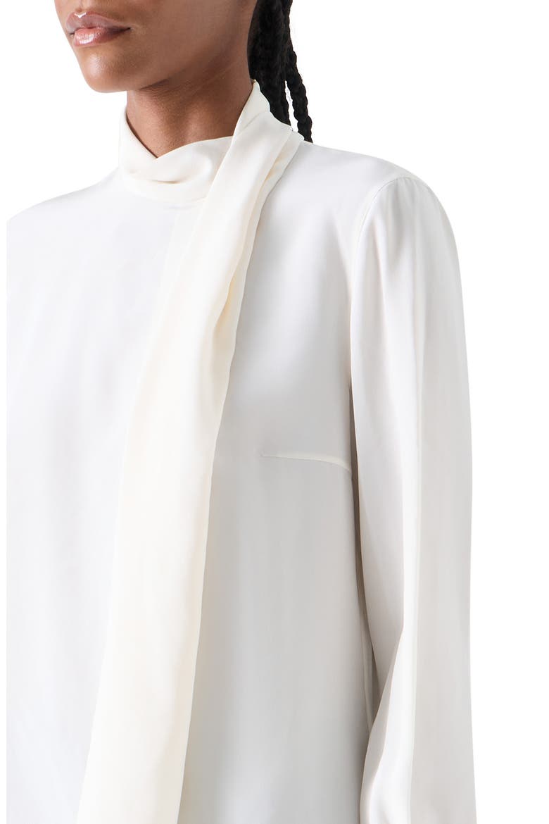 Draped Mock Neck Silk Top, Alternate, color, CREAM