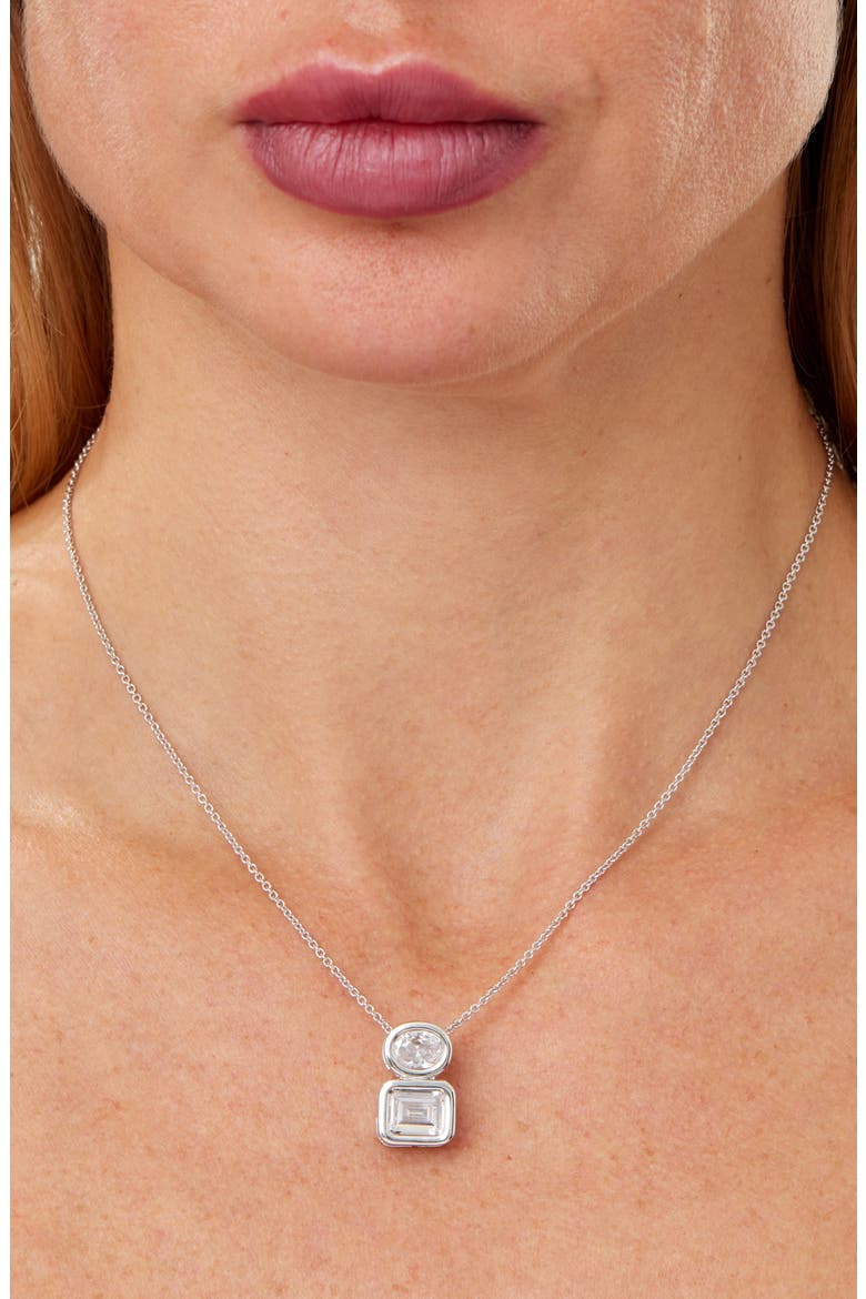 Double Stone Sterling Silver Pendant Necklace, Alternate, color, WHITE