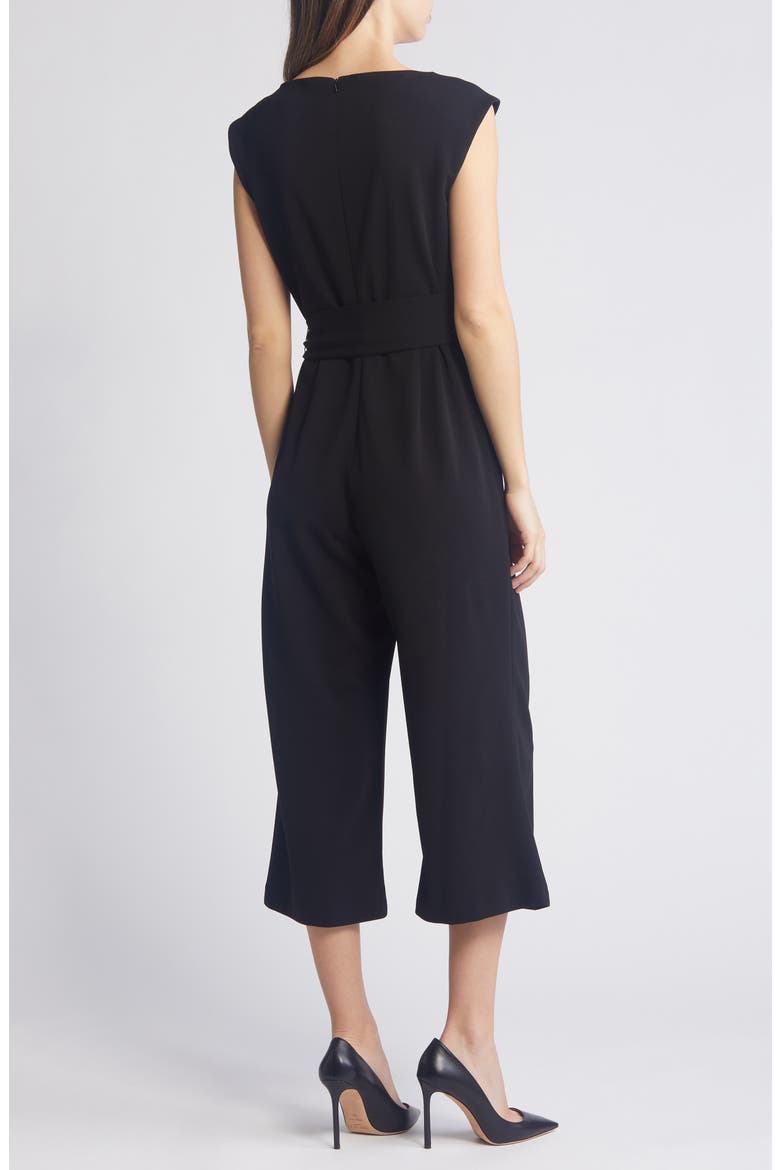 Side Tie Scuba Crepe Crop Wide Leg Jumpsuit, Alternate, color, BLACK