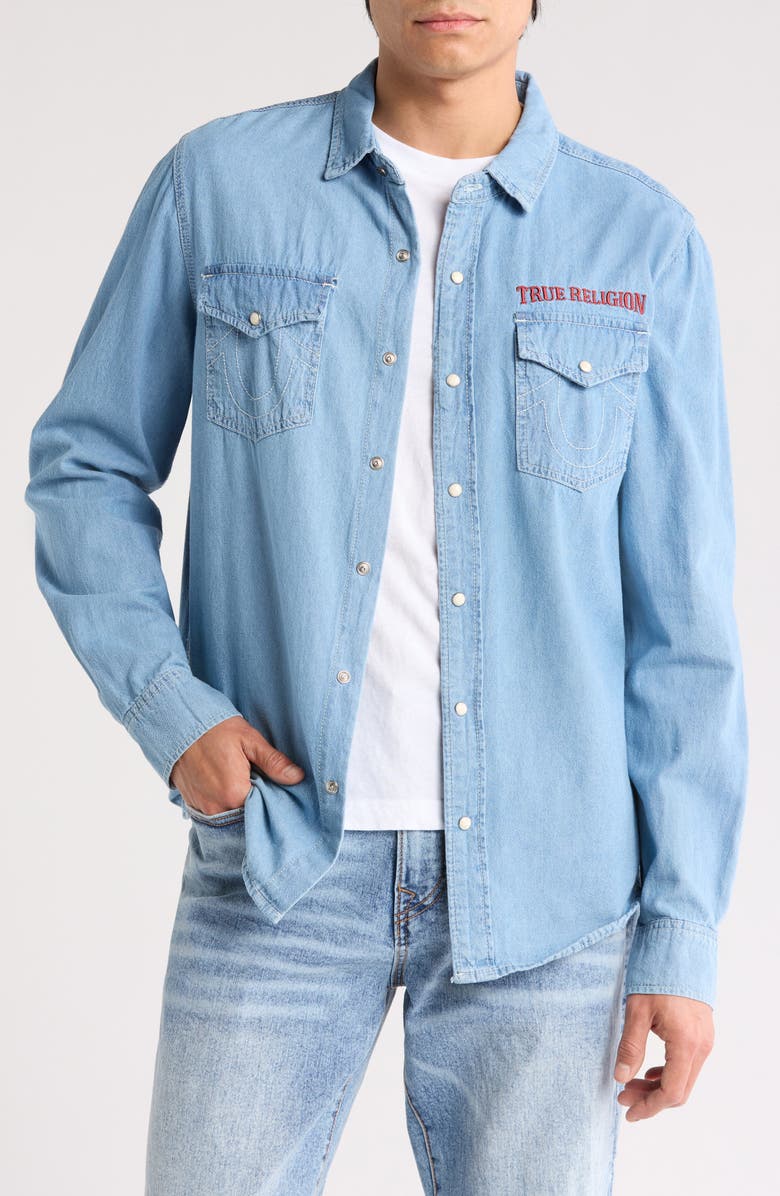 True Religion Chambray Button-Up Shirt, Main, color,