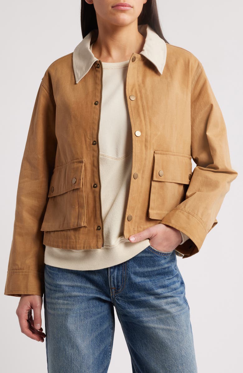 THE GREAT. The Waxed Swingy Cotton Canvas Jacket, Main, color, 