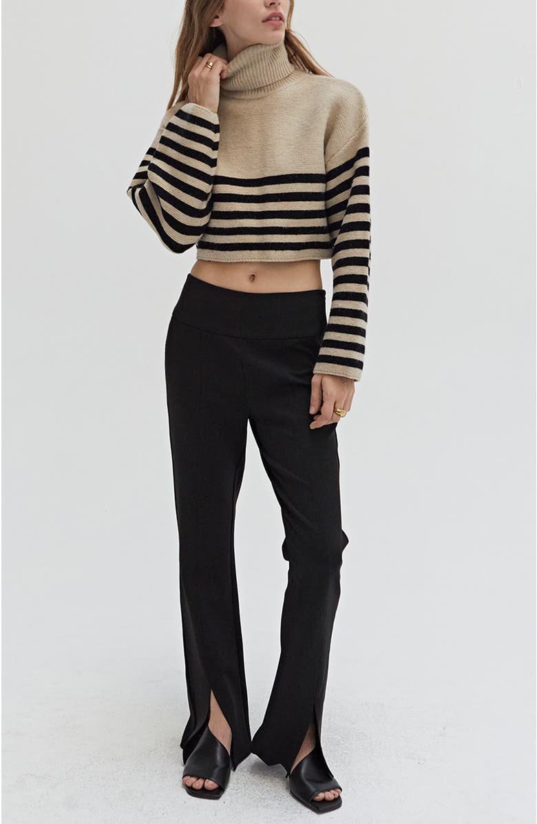 CRESCENT Turtleneck Striped Crop Sweater, Alternate, color, Taupe/Black