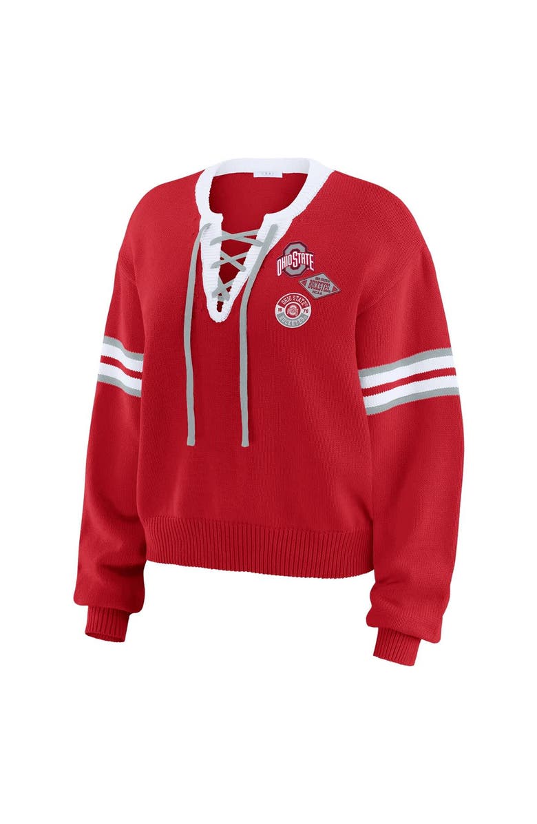 WEAR by Erin Andrews Women's WEAR by Erin Andrews Scarlet Ohio State Buckeyes Lace-Up Pullover Sweater, Alternate, color, Scarlet