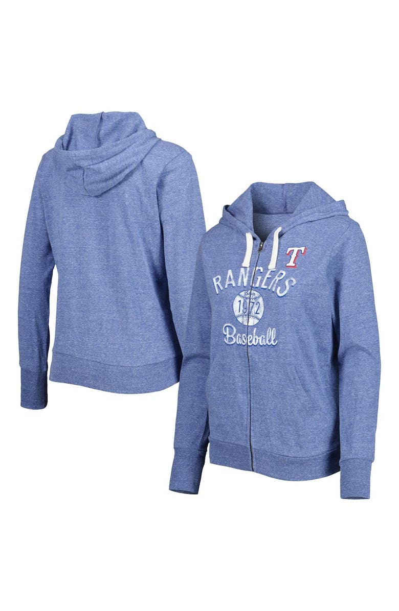 TOUCH BY ALYSSA MILANO Women's Touch Royal Texas Rangers Training Camp Tri-Blend Full-Zip Hoodie, Main, color,