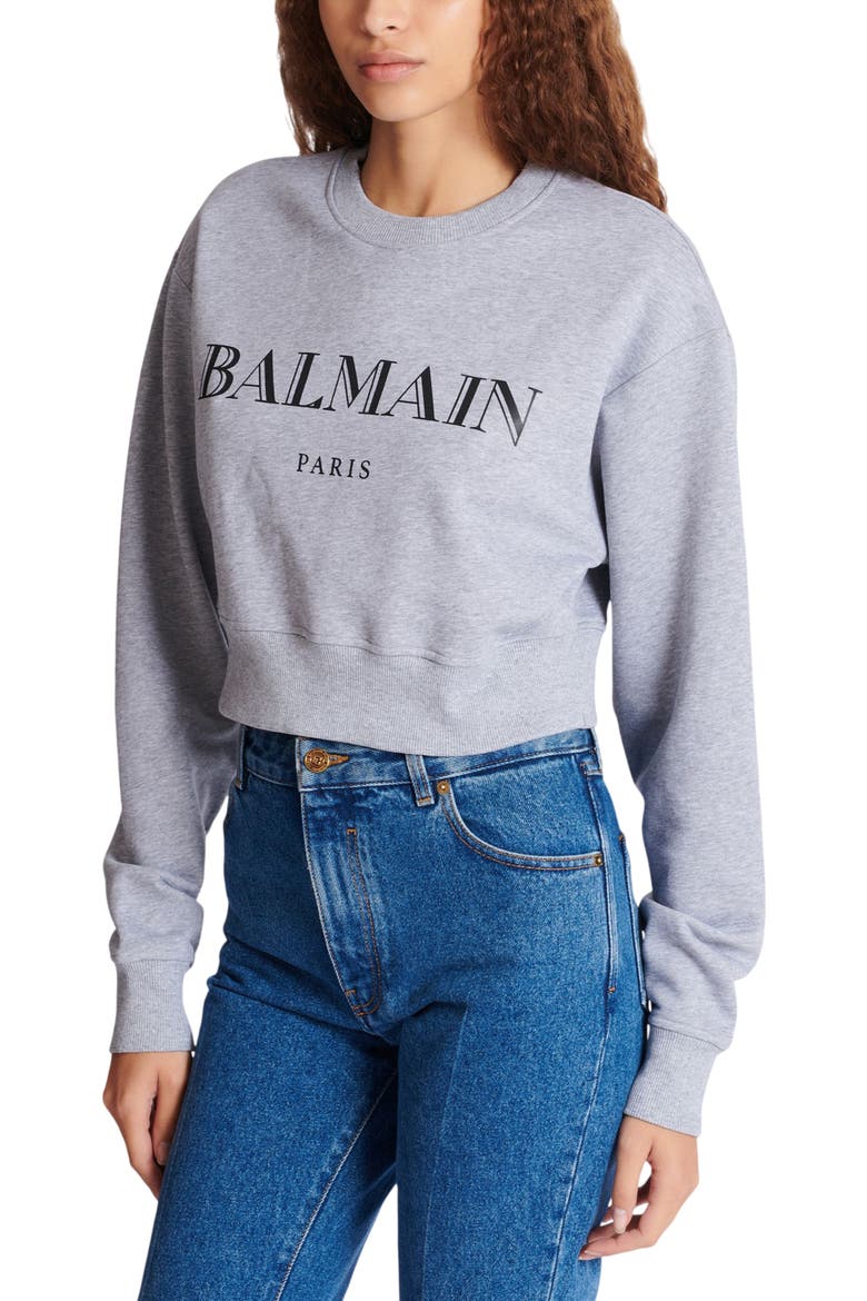 Printed Balmain Crew-Neck Sweatshirt, Alternate, color, grey