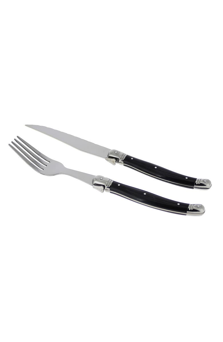 FRENCH HOME 8-Piece Laguiole Faux Onyx Steak Knife & Fork Set, Alternate, color, Black