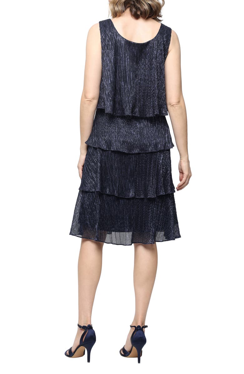 SL FASHIONS Metallic Tiered Sleeveless Dress with Jacket, Alternate, color, Navy