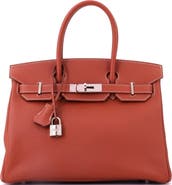Pre-Owned Hermes Birkin Handbag Orange Epsom with Palladium Hardware 30