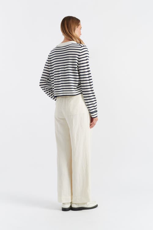 Chinti & Parker Striped Merino Cardigan In Cream/navy/true Red