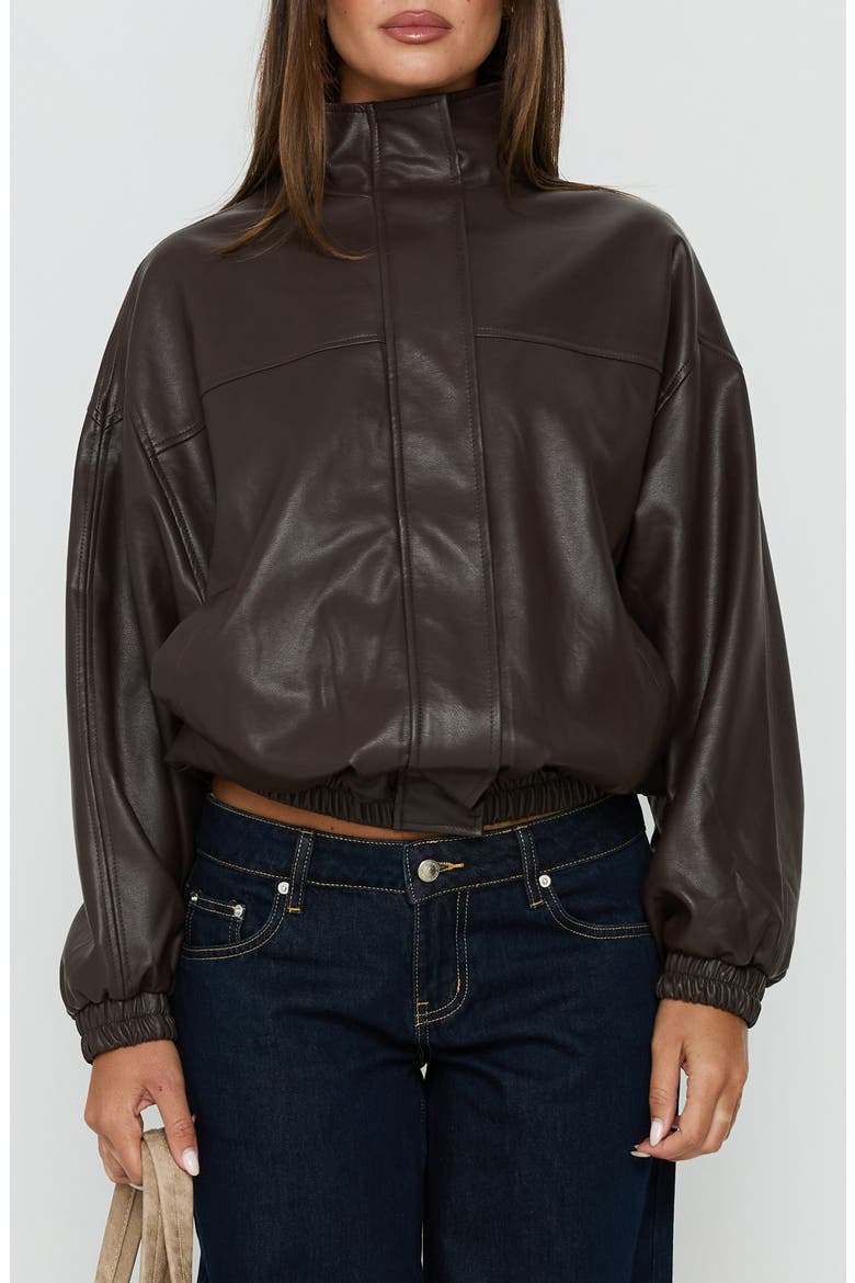 Dialtone Funnel Neck Faux Leather Jacket, Main, color, WASHED BROWN