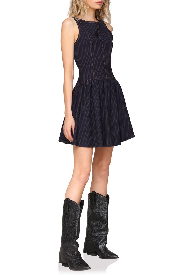 Drop Waist Boat Neck Minidress, Alternate, color, NAVY/ GOLD PINSTRIPE