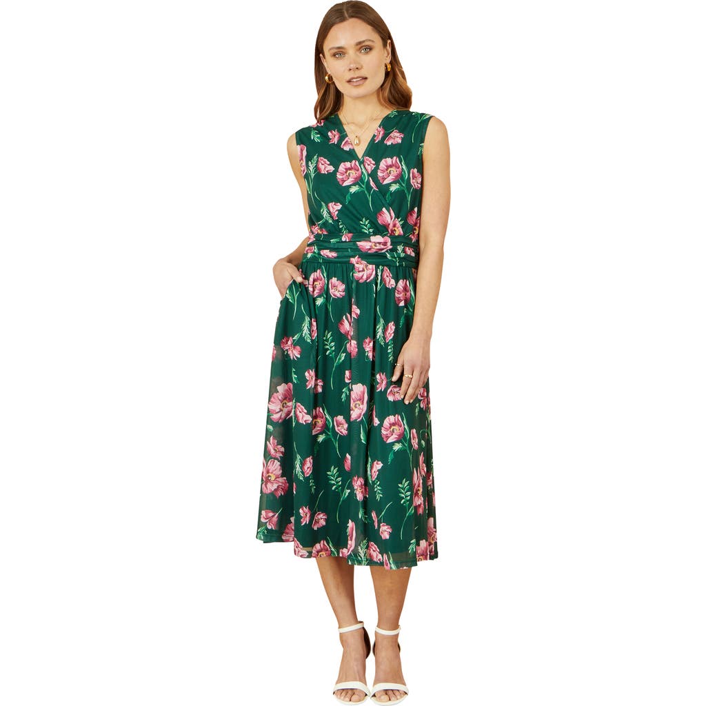 Yumi Mesh Stretch Midi Dress With Pockets In Green