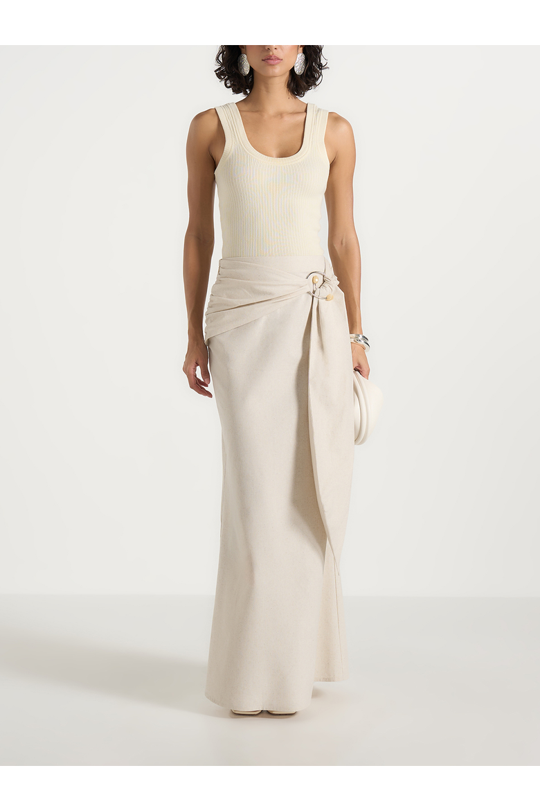 Holly Linen Asymmetric Wrap Tie Maxi Skirt, Main, color, Natural