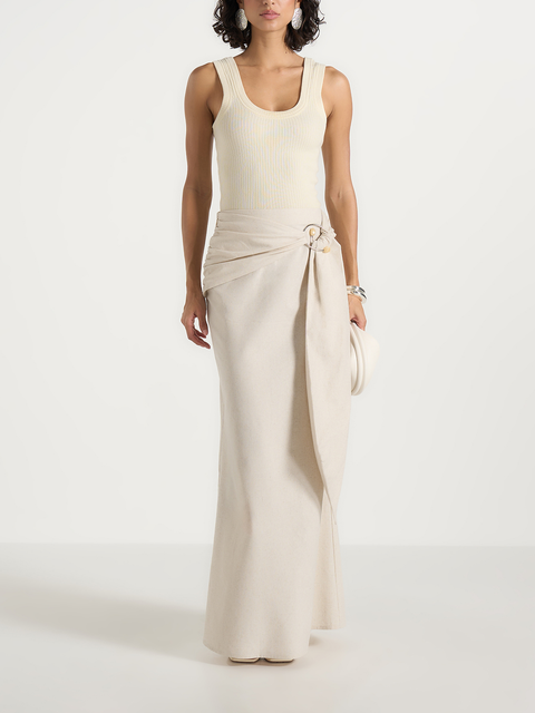 Holly Linen Asymmetric Wrap Tie Maxi Skirt