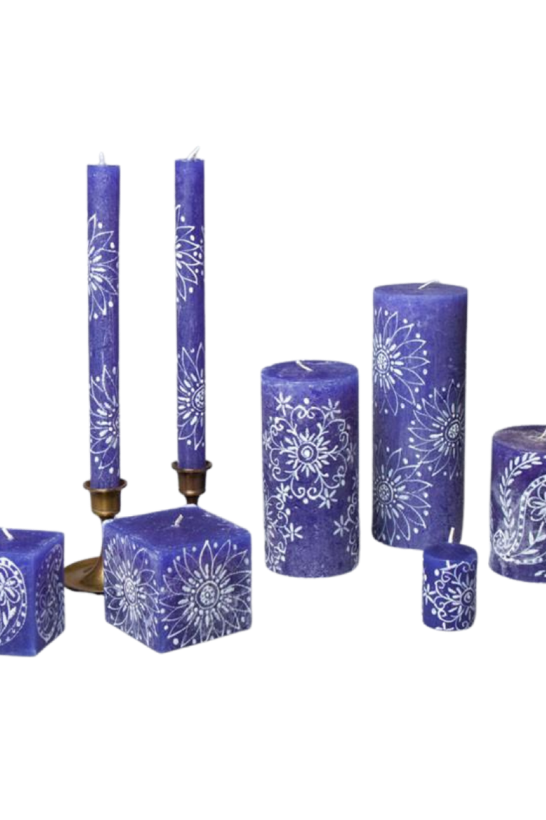 Henna White on Blue Painted Candles - Set of 2, Alternate, color, Henna White - 9"