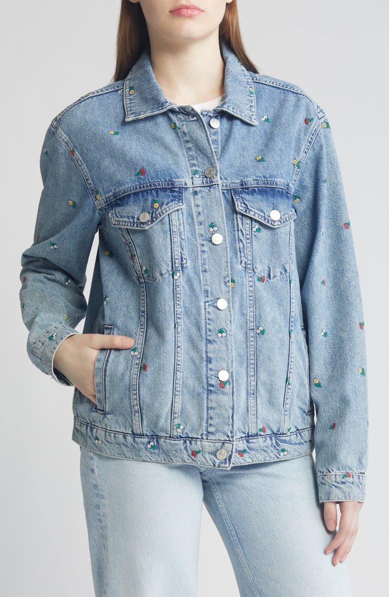 Rails Grove Floral Embroidery Denim Trucker Jacket, Alternate, color,