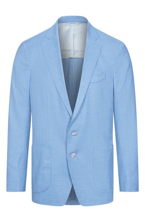 Light Blue Slub Wool & Silk Blend Sport Coat