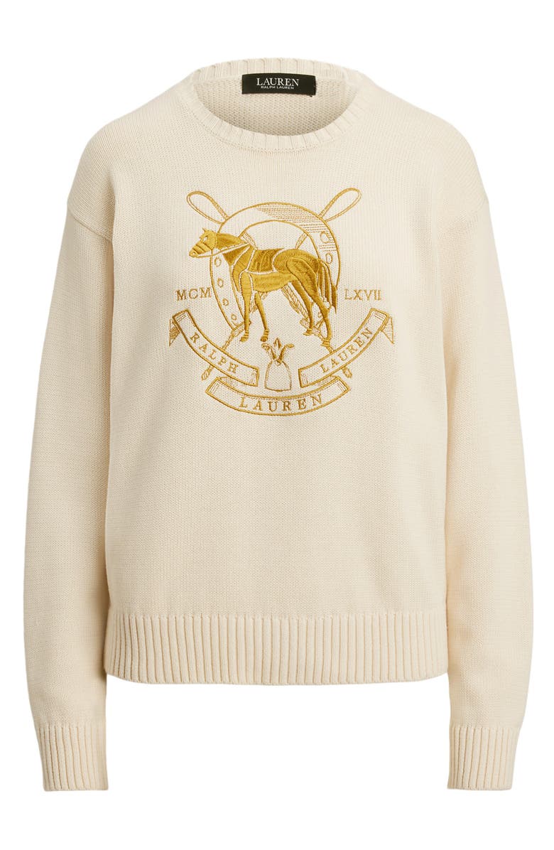 Lauren Ralph Lauren Embroidered Crewneck Sweater, Alternate, color, Mascarpone Cream
