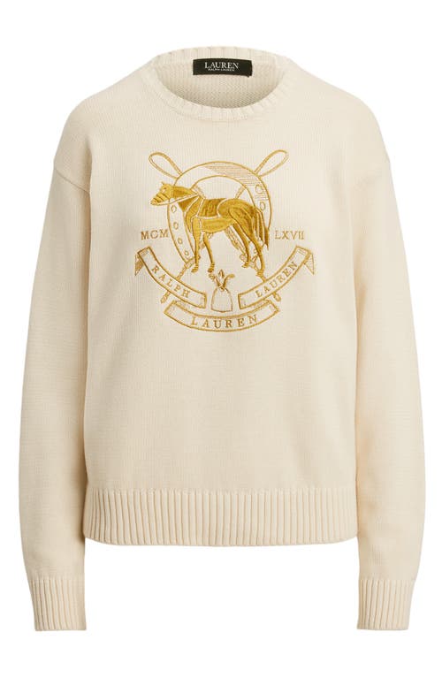 Ralph Lauren Lauren Embroidered Crewneck Sweater In Brown