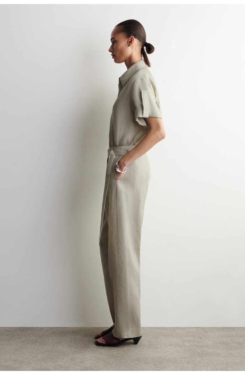 COS Belted Linen Barrel-Leg Pants, Alternate, color, Beige