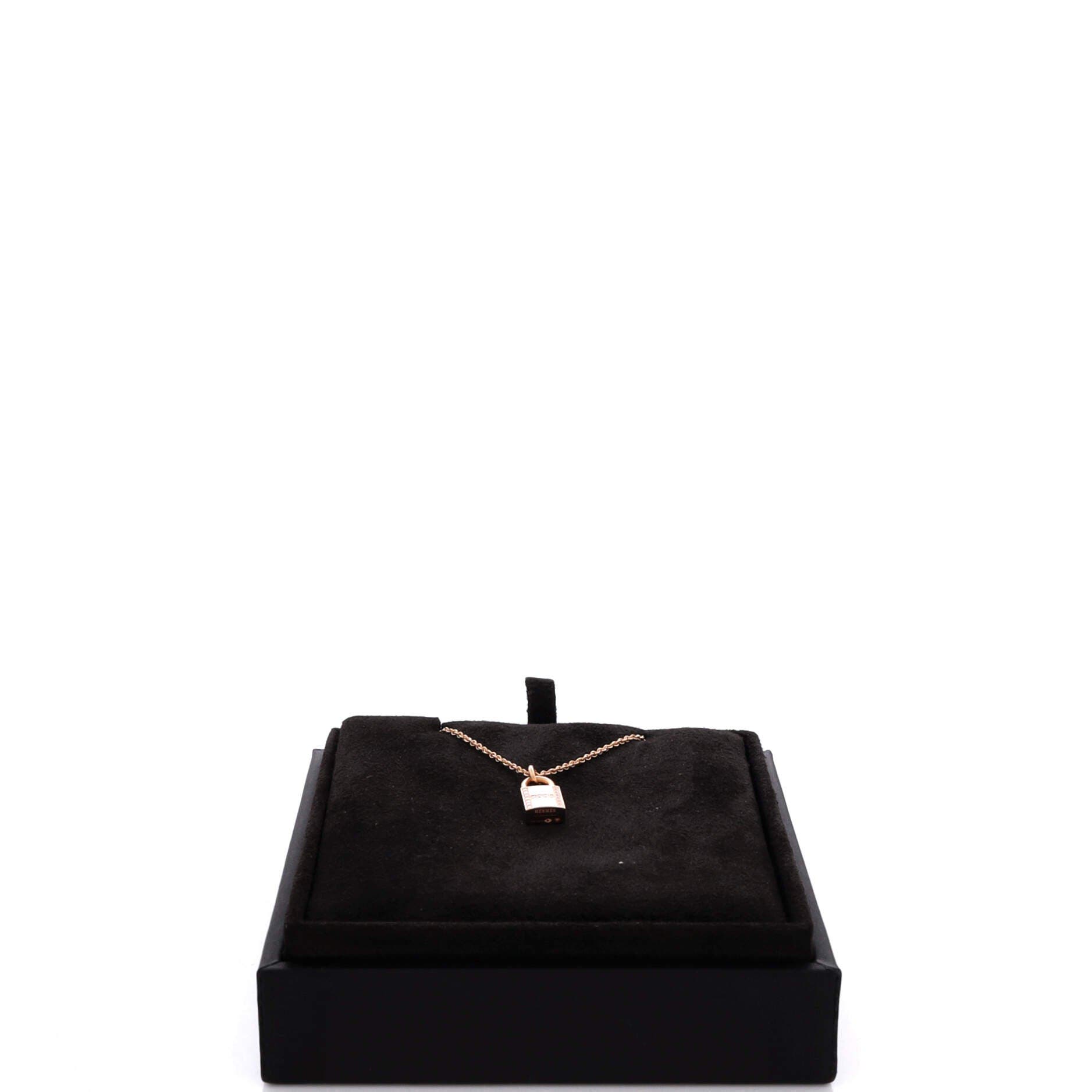 Pre-Owned Hermes Amulettes Cadenas Pendant Necklace 18K Rose Gold with Diamonds, Alternate, color, Rose Gold