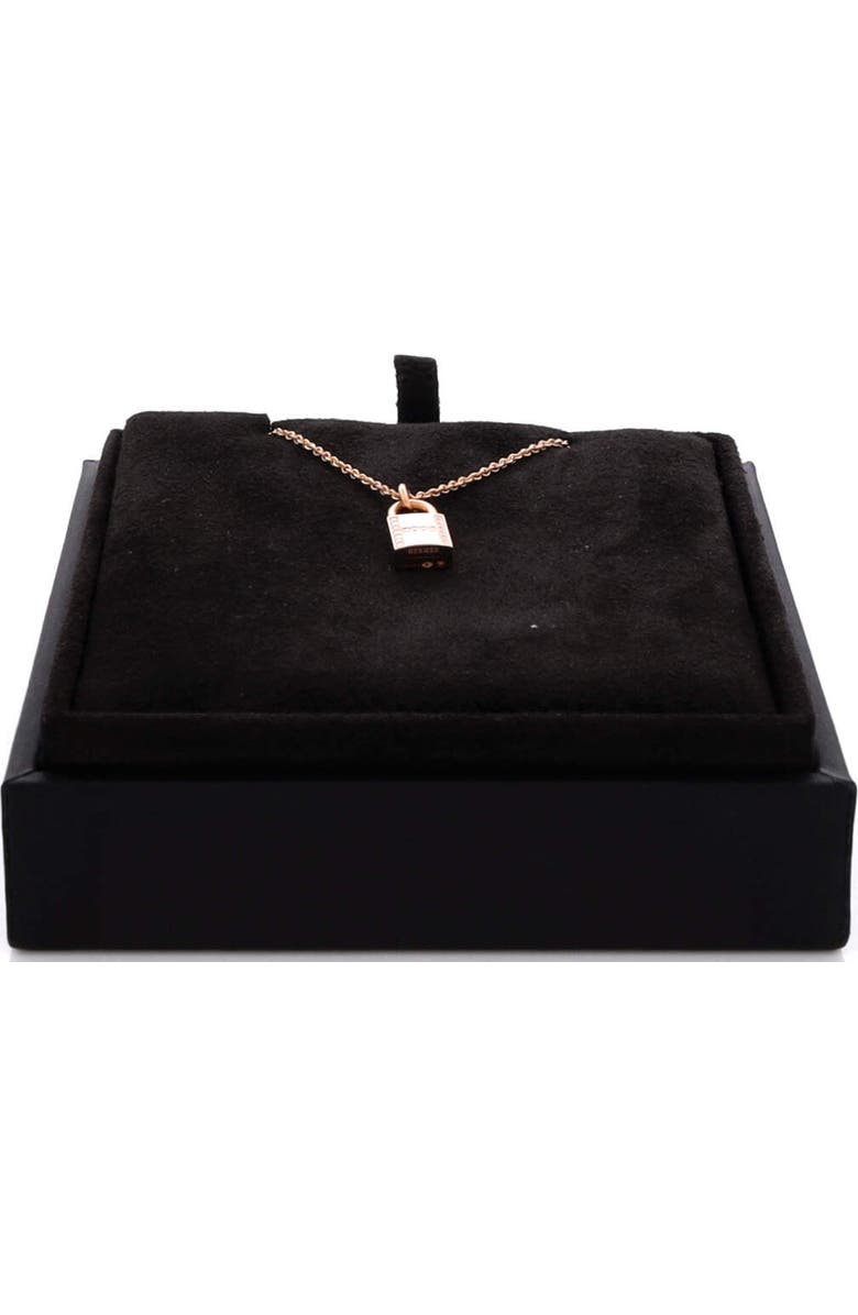 Pre-Owned Hermes Amulettes Cadenas Pendant Necklace 18K Rose Gold with Diamonds, Alternate, color, Rose Gold