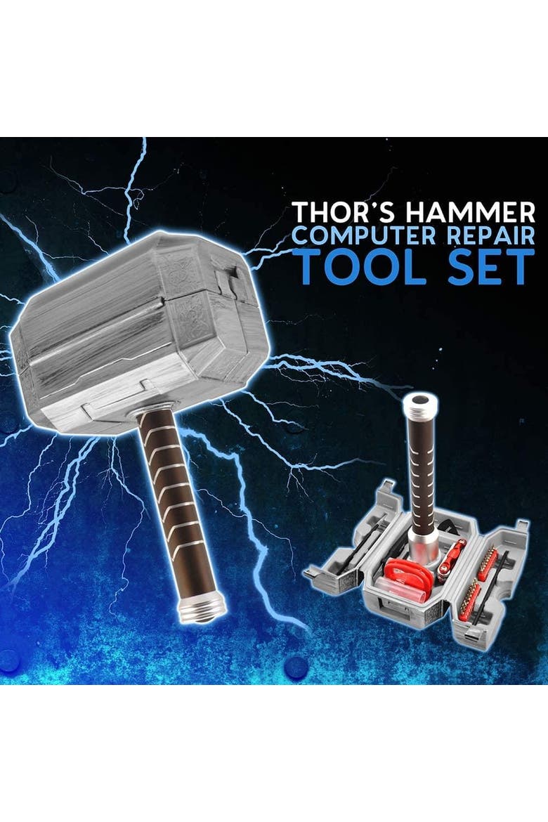 Marvel Avengers Thor's Hammer 30-Piece Tool Set | Mjolnir Toolbox All-In-One Kit, Alternate, color, Grey