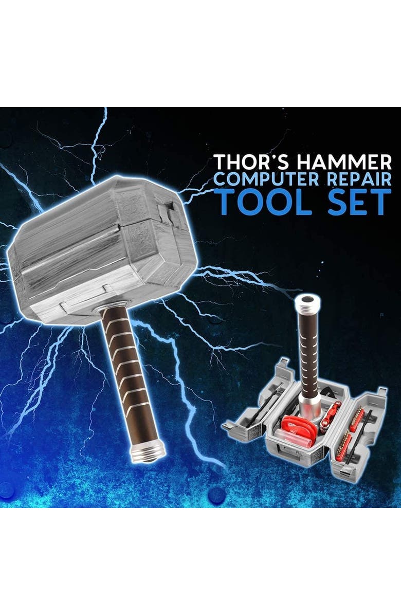 Toynk Marvel Avengers Thor's Hammer 30-Piece Tool Set | Mjolnir Toolbox All-In-One Kit, Alternate, color, Grey
