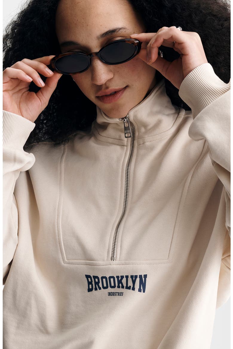Brooklyn Oversize Half-Zip Cotton Sweatshirt, Alternate, color, SANDSHELL