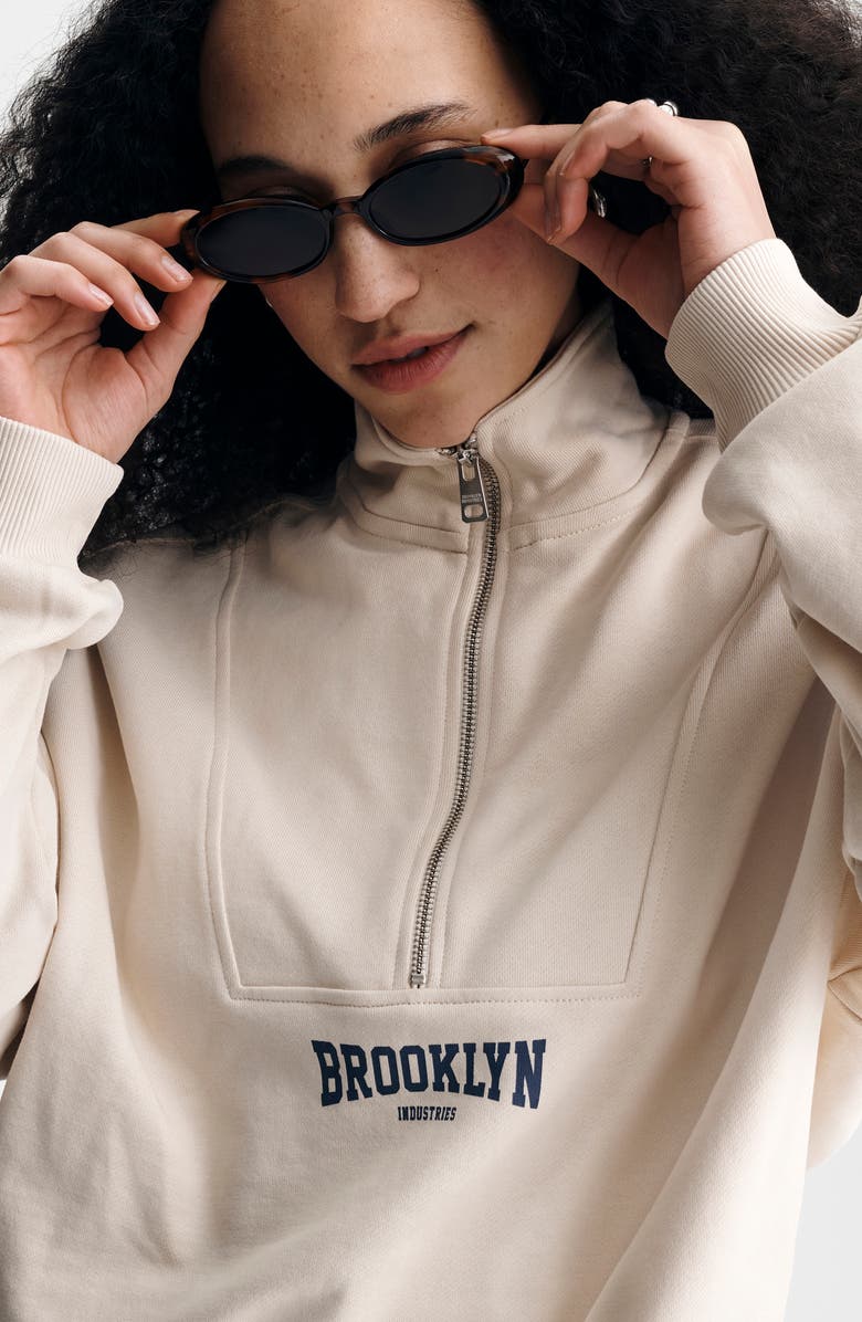 Brooklyn Industries Brooklyn Oversize Half-Zip Cotton Sweatshirt, Alternate, color, Sandshell