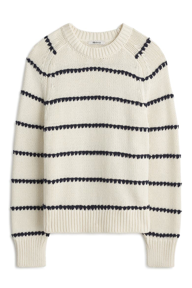 Stripe Textured Cotton Sweater, Alternate, color, BRIGHT IVORY NAVY STRIPE