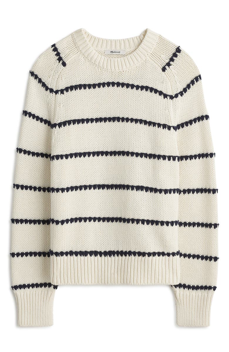 Madewell Stripe Textured Cotton Sweater, Alternate, color, Bright Ivory Navy Stripe
