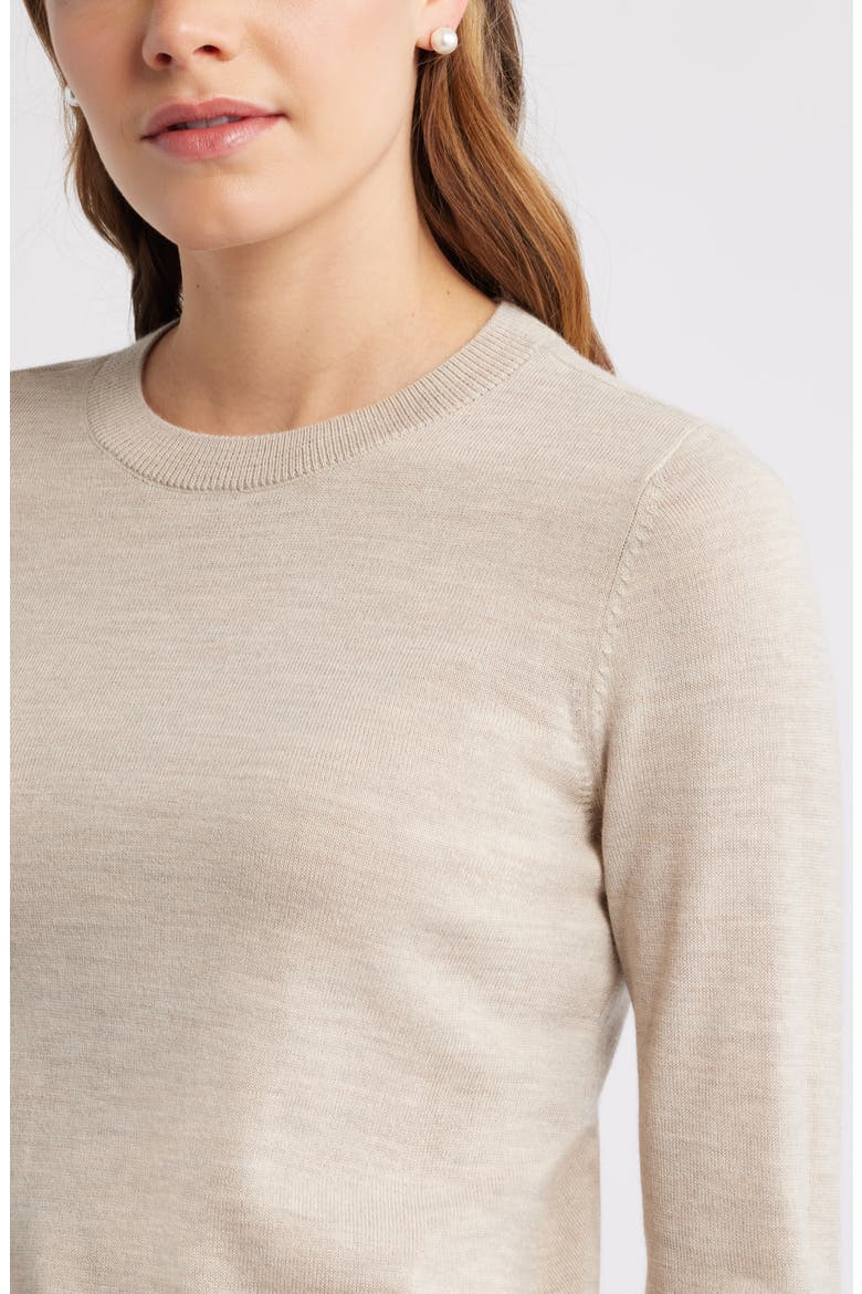 Merino Wool Blend Crewneck Sweater, Alternate, color, TAN DOESKIN HEATHER