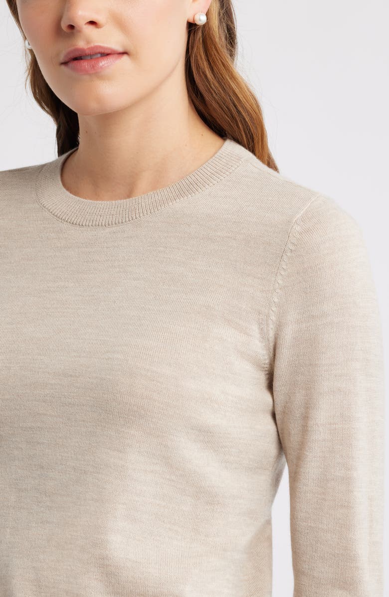Caslon<sup>®</sup> Merino Wool Blend Crewneck Sweater, Alternate, color, Tan Doeskin Heather