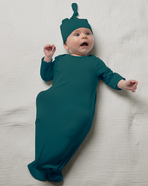 Kindred Bravely Knotted Baby Gown And Hat In Green