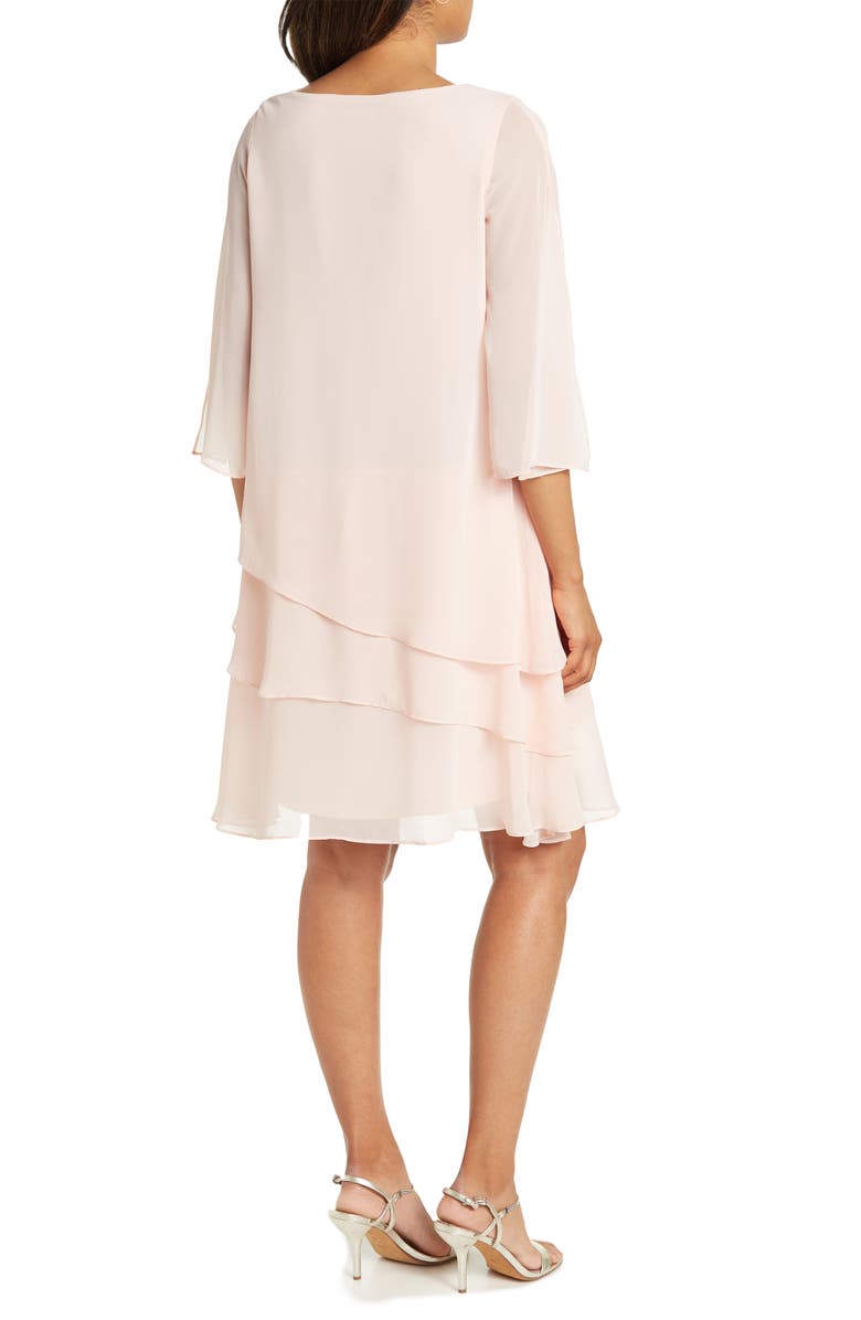 Marina 3/4 Sleeve Tiered Ruffle Shift Dress, Alternate, color, Blush