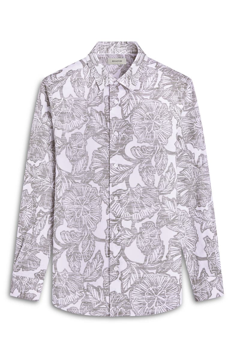 Bugatchi Julian Shaped Fit Linen Blend Button-Up Shirt, Alternate, color, Olive