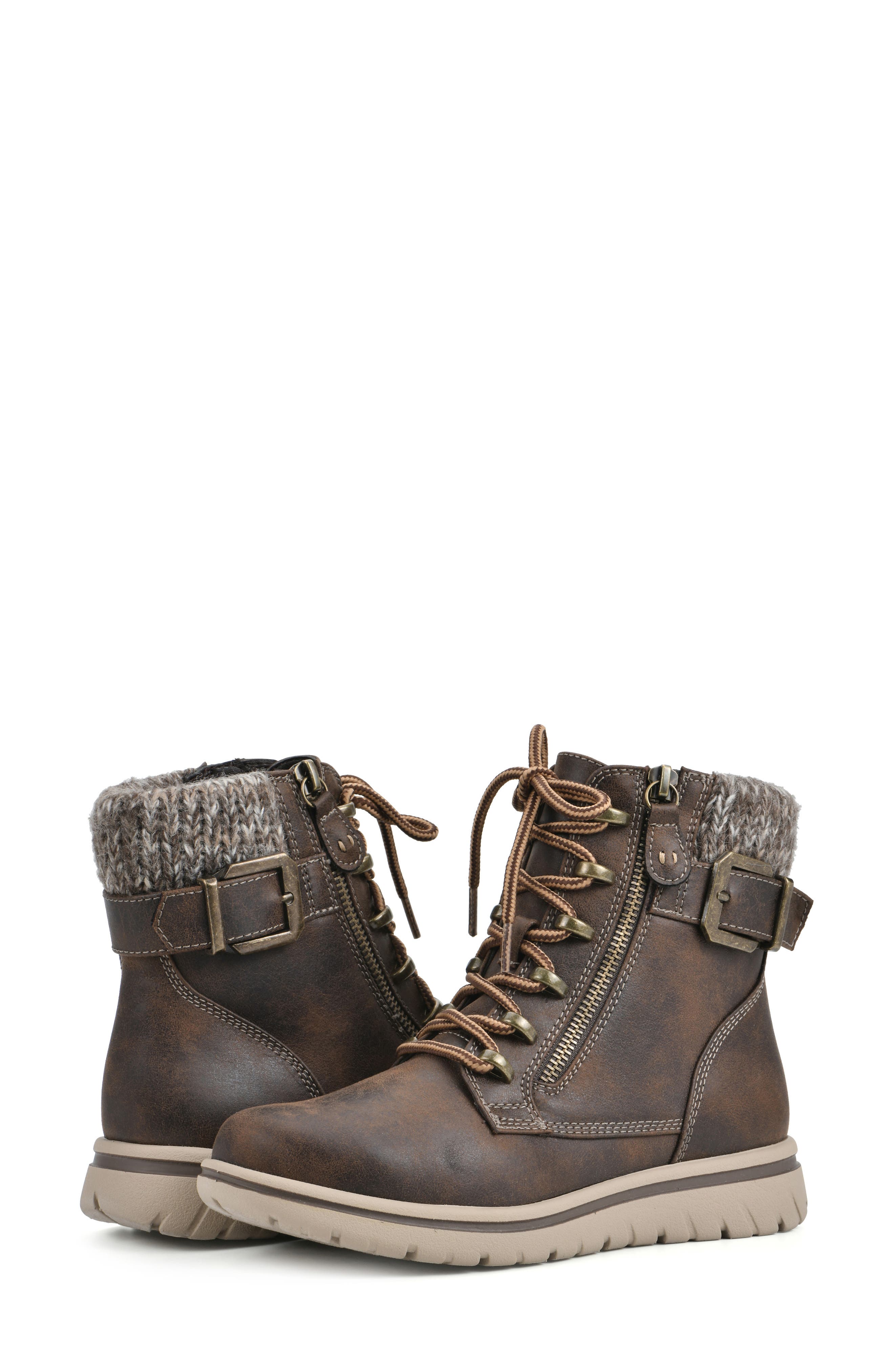 CLIFFS BY WHITE MOUNTAIN Hearten Knit Collar Boot, Alternate, color, Brown/ Fabric